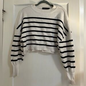 White and black striped crop sweater